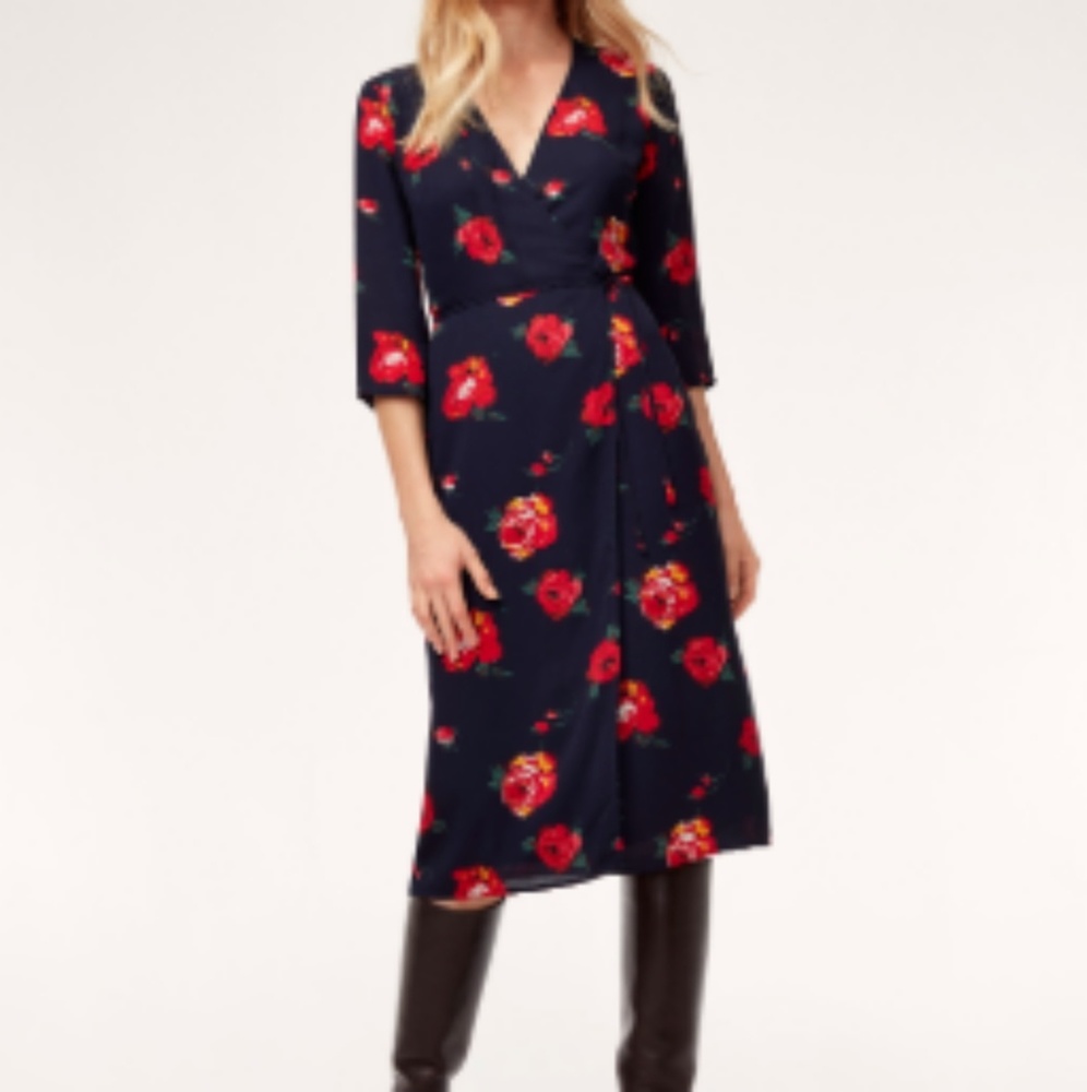 Babaton Navy Floral Midi Dress